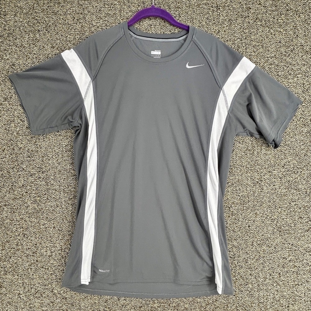 Nike FIT DRY Running Shirt Mens Large Gray Short Sleeve Mesh Training Tee
